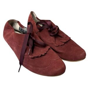 Hinge Suede Burgundy Kiltie Oxford Flats Preppy Academia Lace Up Shoes 8